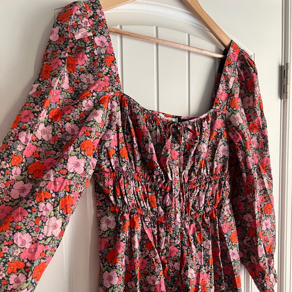 J.Crew x Liberty pink floral ruched mini dress. - Picture 5 of 9